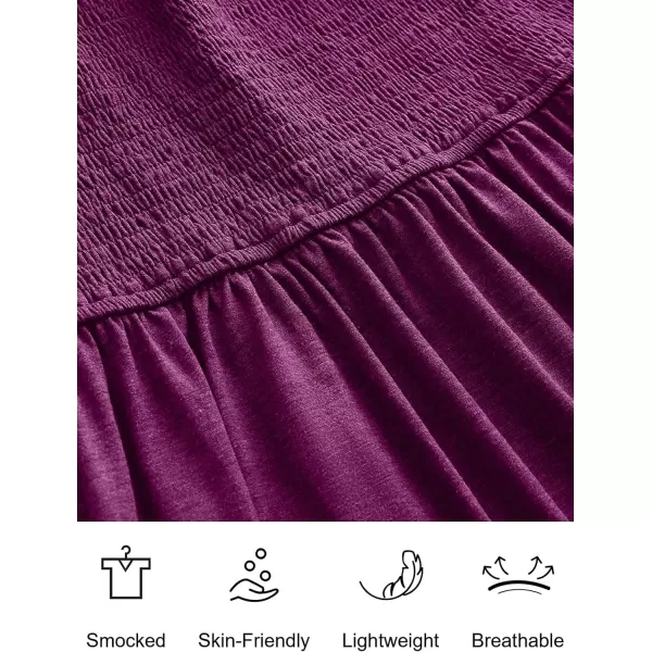 imageANRABESS Womens Summer Maxi Dress Square Neck Ruffle Sleeveless Smocked Tiered Casual Beach Sundress with PocketsDark Purple
