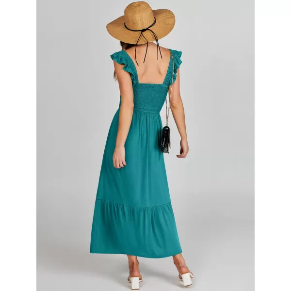 imageANRABESS Womens Summer Maxi Dress Square Neck Ruffle Sleeveless Smocked Tiered Casual Beach Sundress with PocketsLake Green