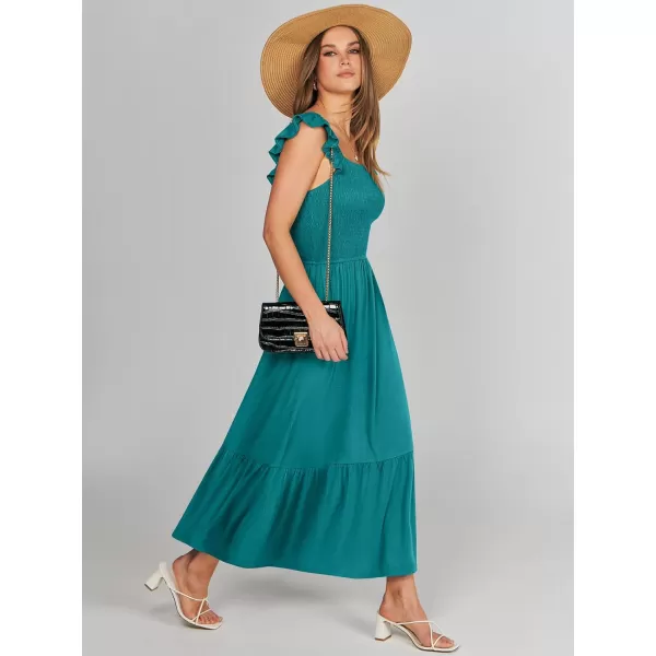 imageANRABESS Womens Summer Maxi Dress Square Neck Ruffle Sleeveless Smocked Tiered Casual Beach Sundress with PocketsLake Green