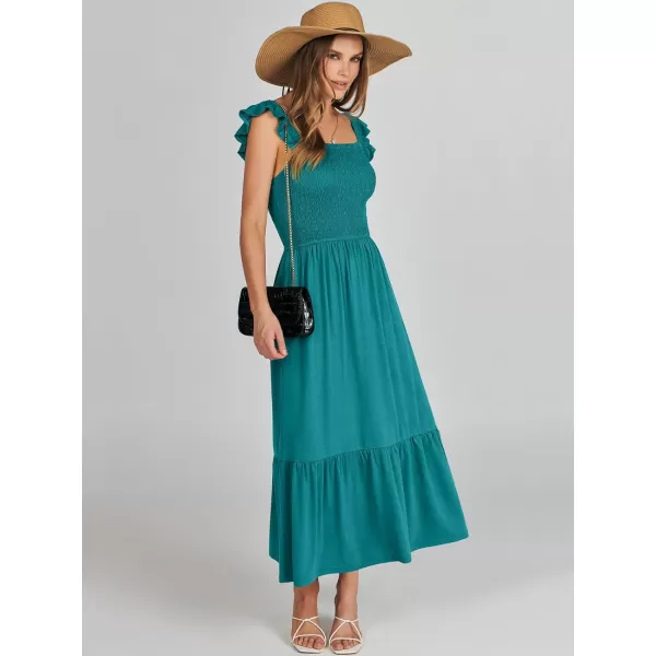 imageANRABESS Womens Summer Maxi Dress Square Neck Ruffle Sleeveless Smocked Tiered Casual Beach Sundress with PocketsLake Green