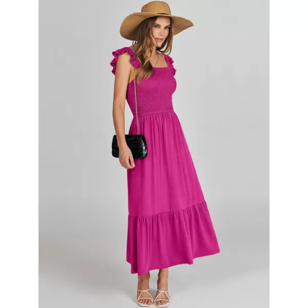 imageANRABESS Womens Summer Maxi Dress Square Neck Ruffle Sleeveless Smocked Tiered Casual Beach Sundress with PocketsRose