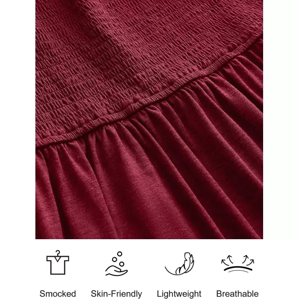 imageANRABESS Womens Summer Maxi Dress Square Neck Ruffle Sleeveless Smocked Tiered Casual Beach Sundress with PocketsWine Red