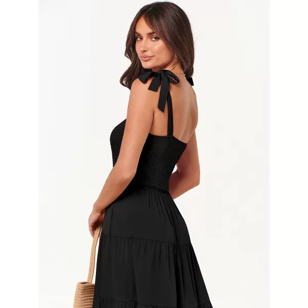 imageANRABESS Womens Summer Midi Dress Casual Boho Sleeveless Tie Strap Smocked Tiered Long Beach Sun DressesBlack