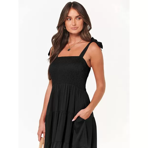 imageANRABESS Womens Summer Midi Dress Casual Boho Sleeveless Tie Strap Smocked Tiered Long Beach Sun DressesBlack