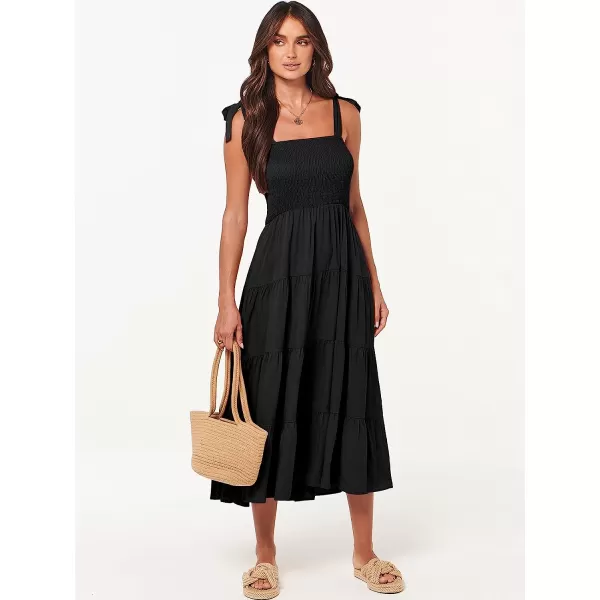 imageANRABESS Womens Summer Midi Dress Casual Boho Sleeveless Tie Strap Smocked Tiered Long Beach Sun DressesBlack