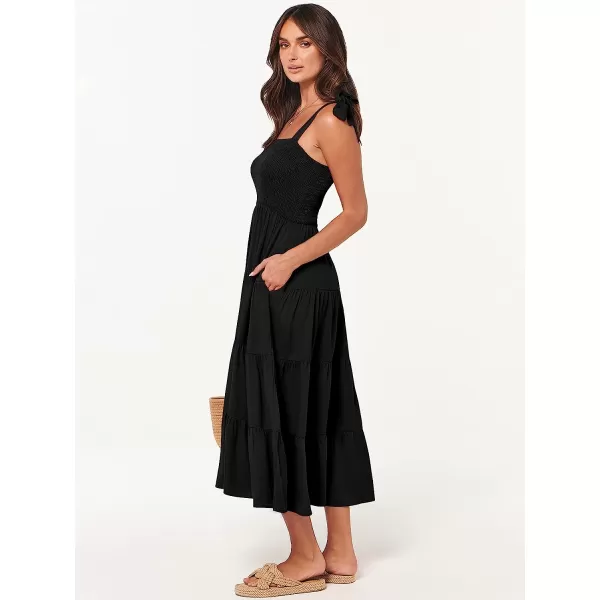 imageANRABESS Womens Summer Midi Dress Casual Boho Sleeveless Tie Strap Smocked Tiered Long Beach Sun DressesBlack