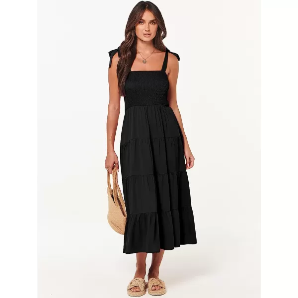 imageANRABESS Womens Summer Midi Dress Casual Boho Sleeveless Tie Strap Smocked Tiered Long Beach Sun DressesBlack