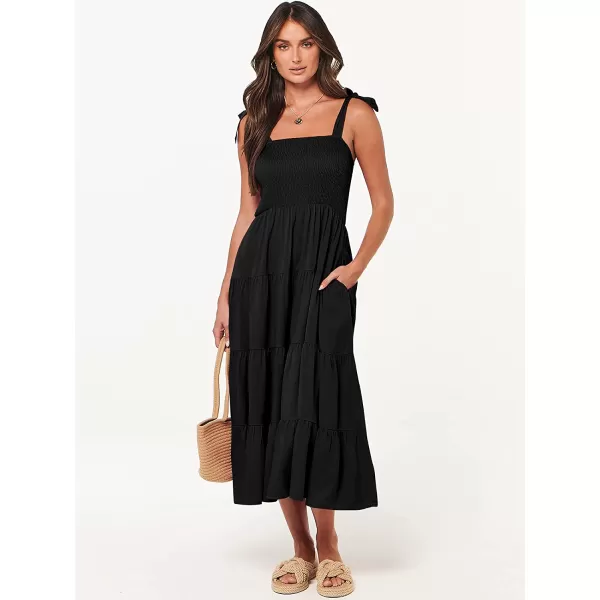 imageANRABESS Womens Summer Midi Dress Casual Boho Sleeveless Tie Strap Smocked Tiered Long Beach Sun DressesBlack