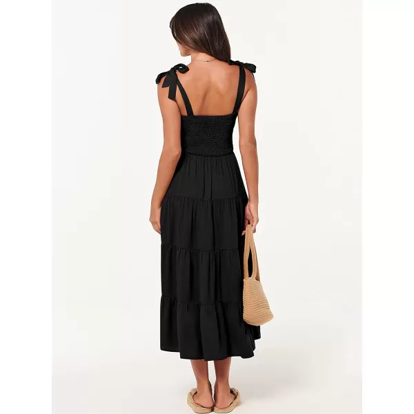 imageANRABESS Womens Summer Midi Dress Casual Boho Sleeveless Tie Strap Smocked Tiered Long Beach Sun DressesBlack