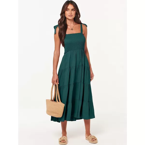 imageANRABESS Womens Summer Midi Dress Casual Boho Sleeveless Tie Strap Smocked Tiered Long Beach Sun DressesDark Green