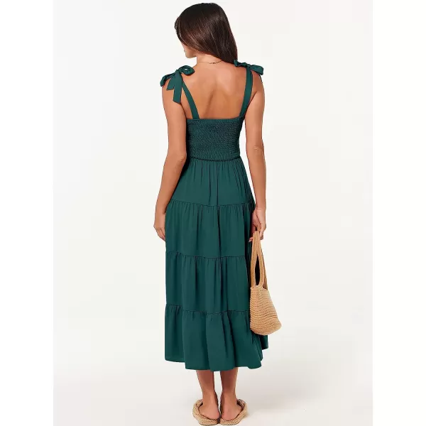 imageANRABESS Womens Summer Midi Dress Casual Boho Sleeveless Tie Strap Smocked Tiered Long Beach Sun DressesDark Green