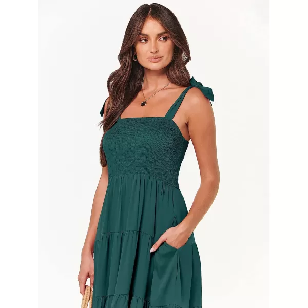 imageANRABESS Womens Summer Midi Dress Casual Boho Sleeveless Tie Strap Smocked Tiered Long Beach Sun DressesDark Green