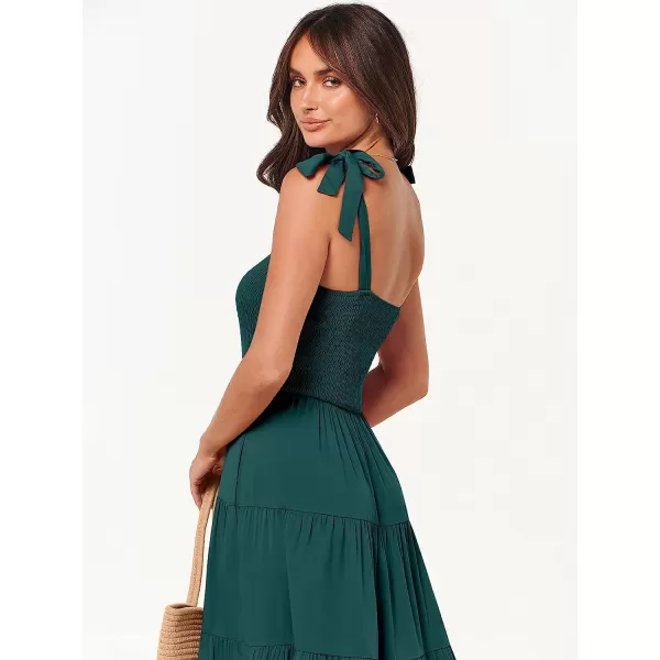 imageANRABESS Womens Summer Midi Dress Casual Boho Sleeveless Tie Strap Smocked Tiered Long Beach Sun DressesDark Green