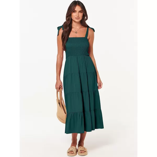 imageANRABESS Womens Summer Midi Dress Casual Boho Sleeveless Tie Strap Smocked Tiered Long Beach Sun DressesDark Green