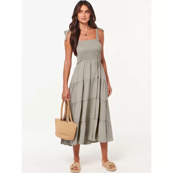 imageANRABESS Womens Summer Midi Dress Casual Boho Sleeveless Tie Strap Smocked Tiered Long Beach Sun DressesGrey