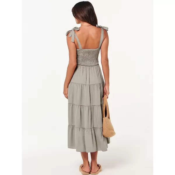 imageANRABESS Womens Summer Midi Dress Casual Boho Sleeveless Tie Strap Smocked Tiered Long Beach Sun DressesGrey