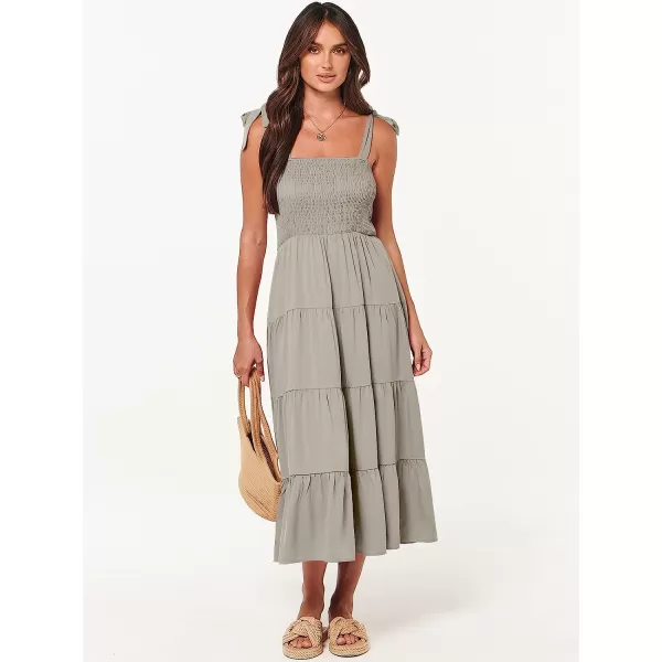 imageANRABESS Womens Summer Midi Dress Casual Boho Sleeveless Tie Strap Smocked Tiered Long Beach Sun DressesGrey