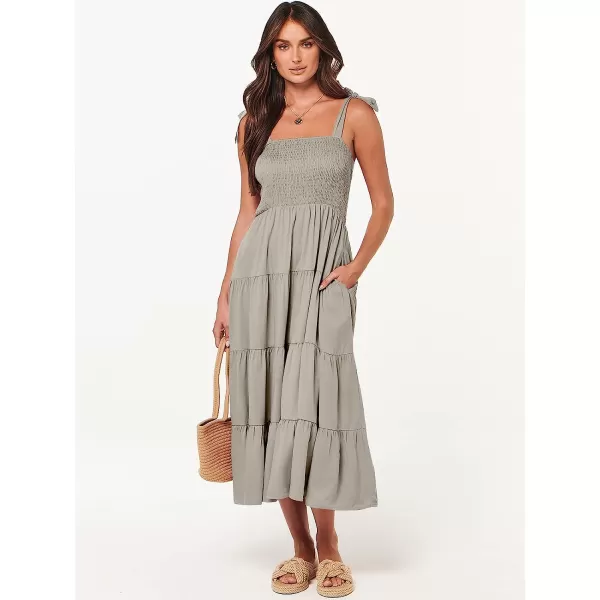 imageANRABESS Womens Summer Midi Dress Casual Boho Sleeveless Tie Strap Smocked Tiered Long Beach Sun DressesGrey