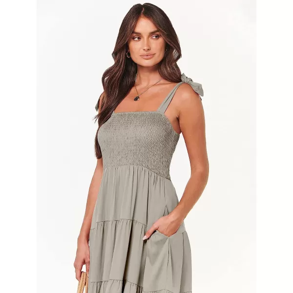 imageANRABESS Womens Summer Midi Dress Casual Boho Sleeveless Tie Strap Smocked Tiered Long Beach Sun DressesGrey