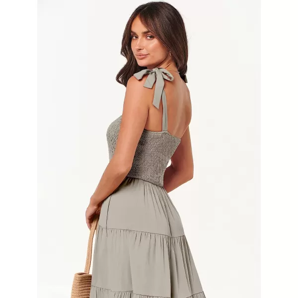 imageANRABESS Womens Summer Midi Dress Casual Boho Sleeveless Tie Strap Smocked Tiered Long Beach Sun DressesGrey
