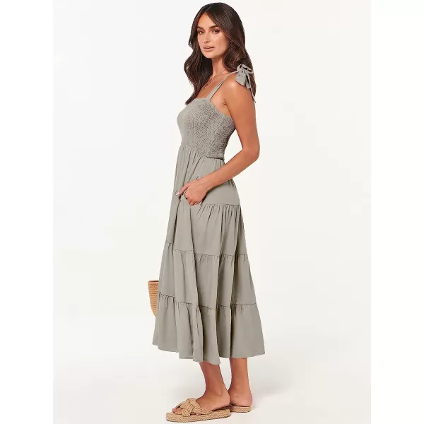 imageANRABESS Womens Summer Midi Dress Casual Boho Sleeveless Tie Strap Smocked Tiered Long Beach Sun DressesGrey