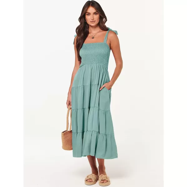 imageANRABESS Womens Summer Midi Dress Casual Boho Sleeveless Tie Strap Smocked Tiered Long Beach Sun DressesLight Blue