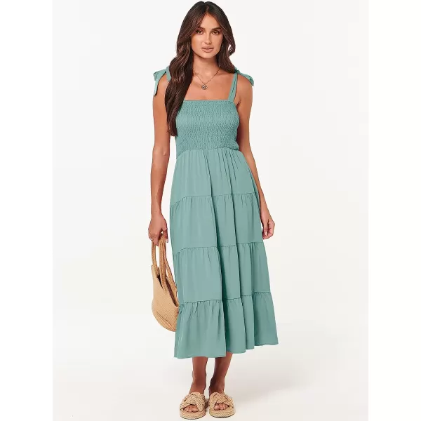 imageANRABESS Womens Summer Midi Dress Casual Boho Sleeveless Tie Strap Smocked Tiered Long Beach Sun DressesLight Blue