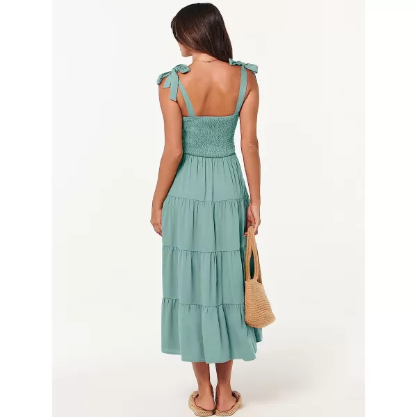 imageANRABESS Womens Summer Midi Dress Casual Boho Sleeveless Tie Strap Smocked Tiered Long Beach Sun DressesLight Blue