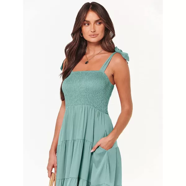 imageANRABESS Womens Summer Midi Dress Casual Boho Sleeveless Tie Strap Smocked Tiered Long Beach Sun DressesLight Blue