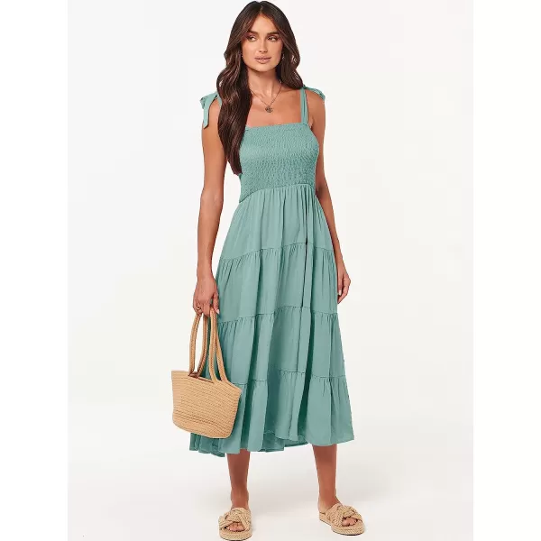 imageANRABESS Womens Summer Midi Dress Casual Boho Sleeveless Tie Strap Smocked Tiered Long Beach Sun DressesLight Blue