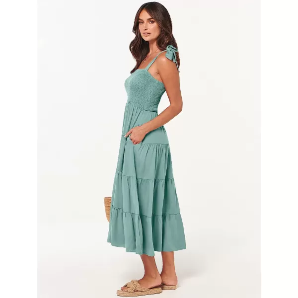 imageANRABESS Womens Summer Midi Dress Casual Boho Sleeveless Tie Strap Smocked Tiered Long Beach Sun DressesLight Blue