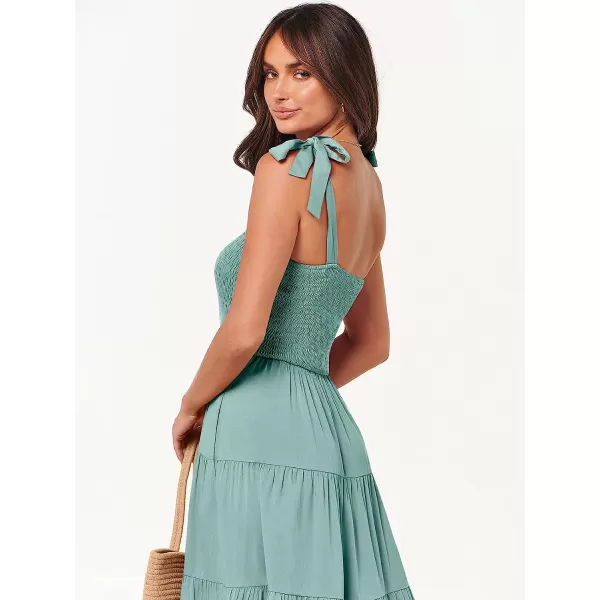 imageANRABESS Womens Summer Midi Dress Casual Boho Sleeveless Tie Strap Smocked Tiered Long Beach Sun DressesLight Blue