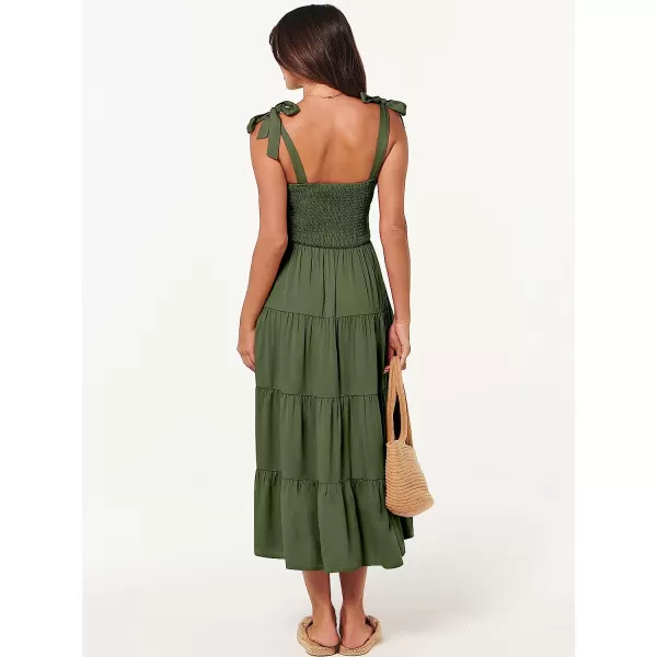 imageANRABESS Womens Summer Midi Dress Casual Boho Sleeveless Tie Strap Smocked Tiered Long Beach Sun DressesOlive