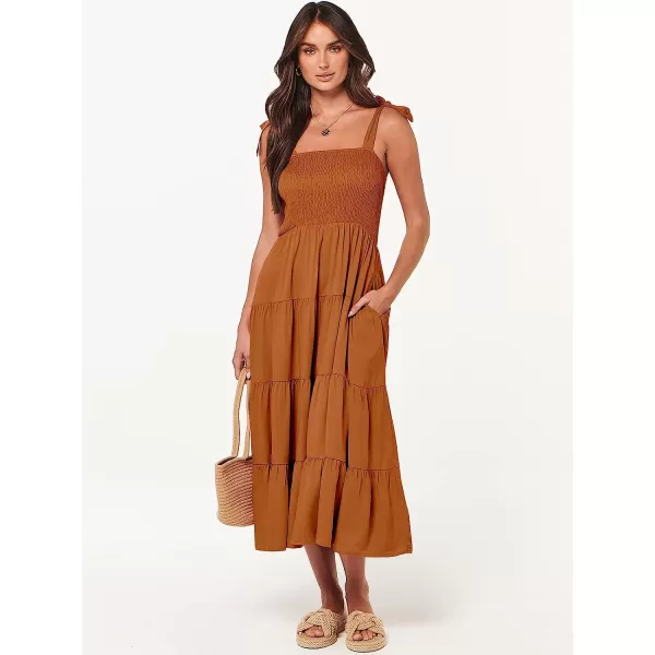 imageANRABESS Womens Summer Midi Dress Casual Boho Sleeveless Tie Strap Smocked Tiered Long Beach Sun DressesOrange
