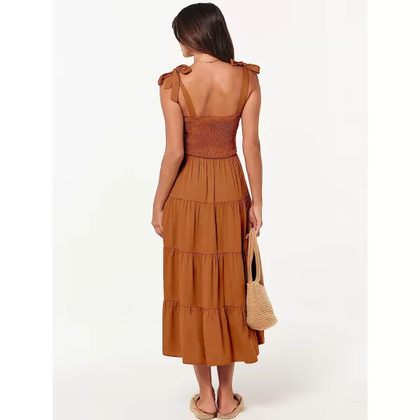 imageANRABESS Womens Summer Midi Dress Casual Boho Sleeveless Tie Strap Smocked Tiered Long Beach Sun DressesOrange
