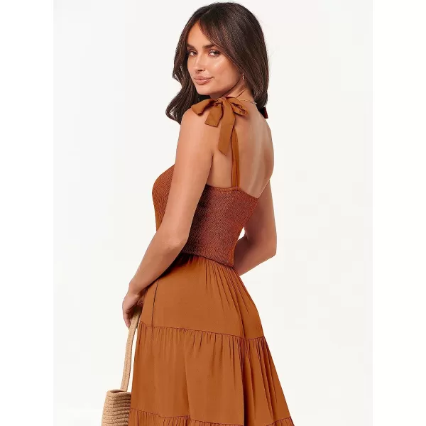 imageANRABESS Womens Summer Midi Dress Casual Boho Sleeveless Tie Strap Smocked Tiered Long Beach Sun DressesOrange