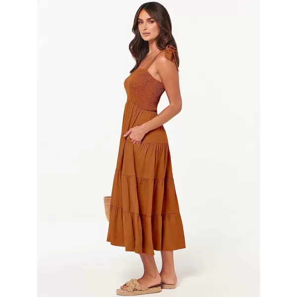 imageANRABESS Womens Summer Midi Dress Casual Boho Sleeveless Tie Strap Smocked Tiered Long Beach Sun DressesOrange