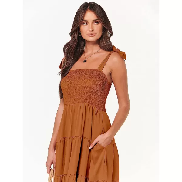 imageANRABESS Womens Summer Midi Dress Casual Boho Sleeveless Tie Strap Smocked Tiered Long Beach Sun DressesOrange