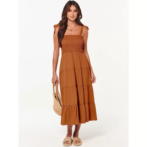 imageANRABESS Womens Summer Midi Dress Casual Boho Sleeveless Tie Strap Smocked Tiered Long Beach Sun DressesOrange
