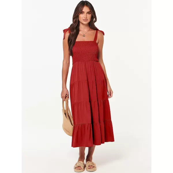 imageANRABESS Womens Summer Midi Dress Casual Boho Sleeveless Tie Strap Smocked Tiered Long Beach Sun DressesRed