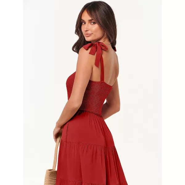 imageANRABESS Womens Summer Midi Dress Casual Boho Sleeveless Tie Strap Smocked Tiered Long Beach Sun DressesRed