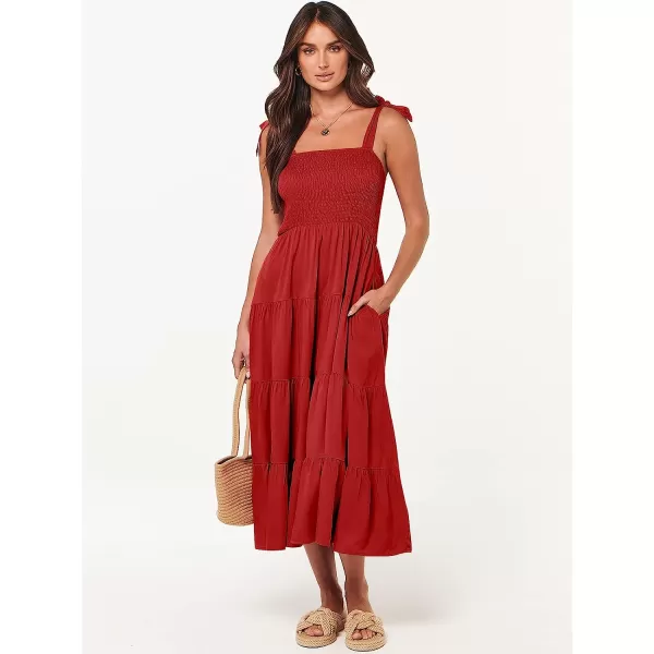 imageANRABESS Womens Summer Midi Dress Casual Boho Sleeveless Tie Strap Smocked Tiered Long Beach Sun DressesRed
