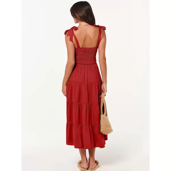 imageANRABESS Womens Summer Midi Dress Casual Boho Sleeveless Tie Strap Smocked Tiered Long Beach Sun DressesRed