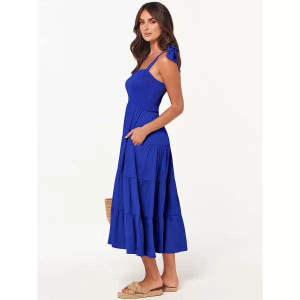 imageANRABESS Womens Summer Midi Dress Casual Boho Sleeveless Tie Strap Smocked Tiered Long Beach Sun DressesRoyal Blue