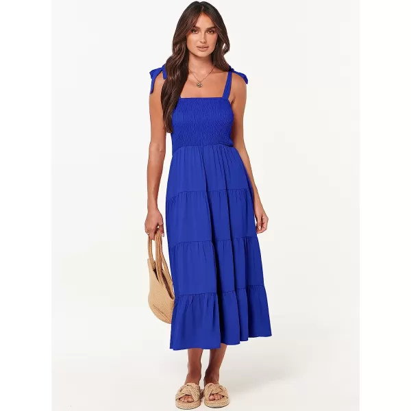 imageANRABESS Womens Summer Midi Dress Casual Boho Sleeveless Tie Strap Smocked Tiered Long Beach Sun DressesRoyal Blue
