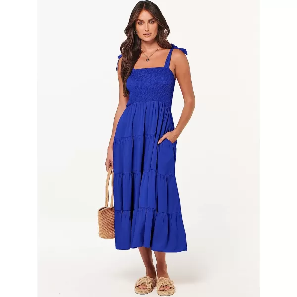 imageANRABESS Womens Summer Midi Dress Casual Boho Sleeveless Tie Strap Smocked Tiered Long Beach Sun DressesRoyal Blue