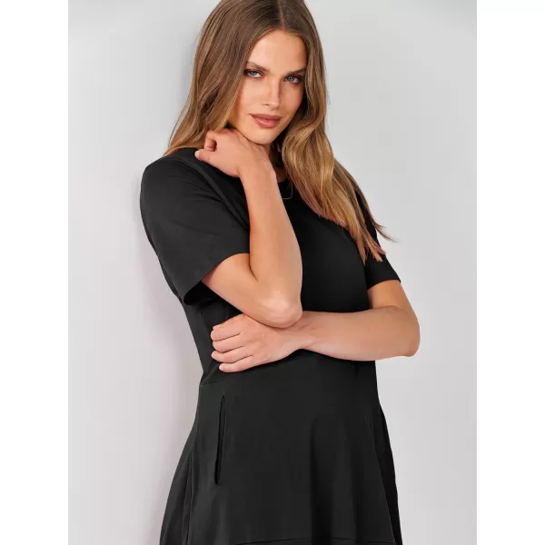 imageANRABESS Womens Summer Midi Dress Casual Loose Crewneck Short Sleeve T Shirt Sundress with PocketsBlack