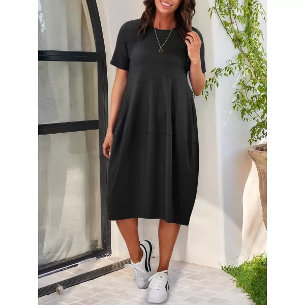imageANRABESS Womens Summer Midi Dress Casual Loose Crewneck Short Sleeve T Shirt Sundress with PocketsBlack