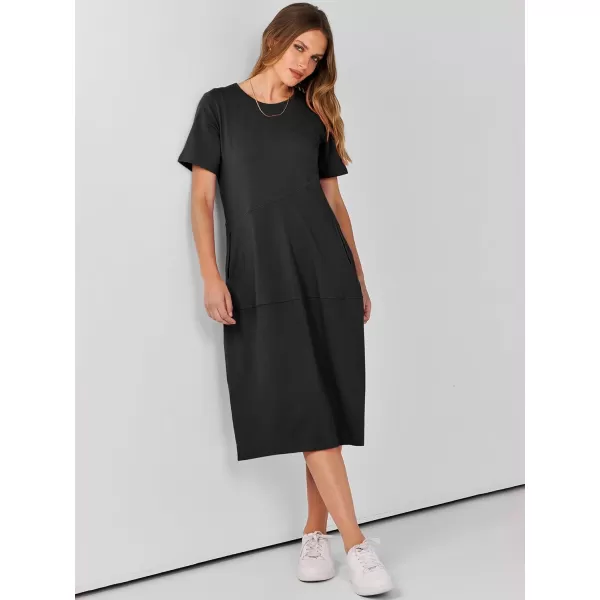 imageANRABESS Womens Summer Midi Dress Casual Loose Crewneck Short Sleeve T Shirt Sundress with PocketsBlack