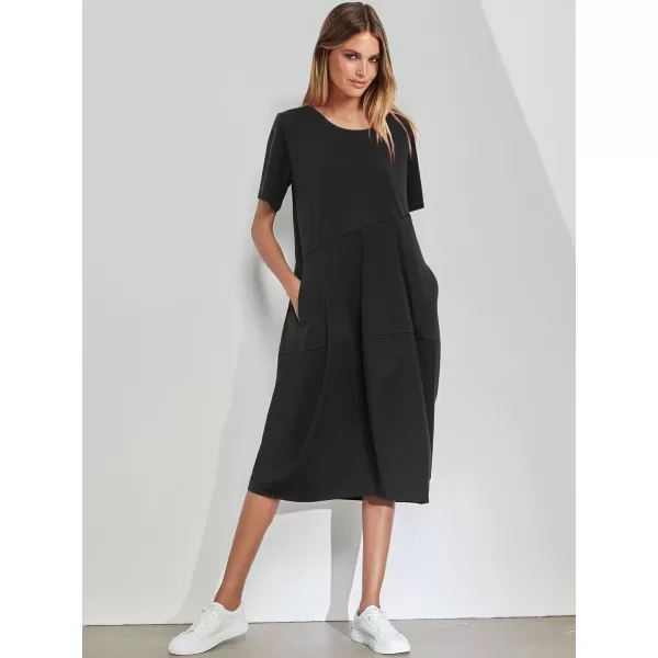 imageANRABESS Womens Summer Midi Dress Casual Loose Crewneck Short Sleeve T Shirt Sundress with PocketsBlack